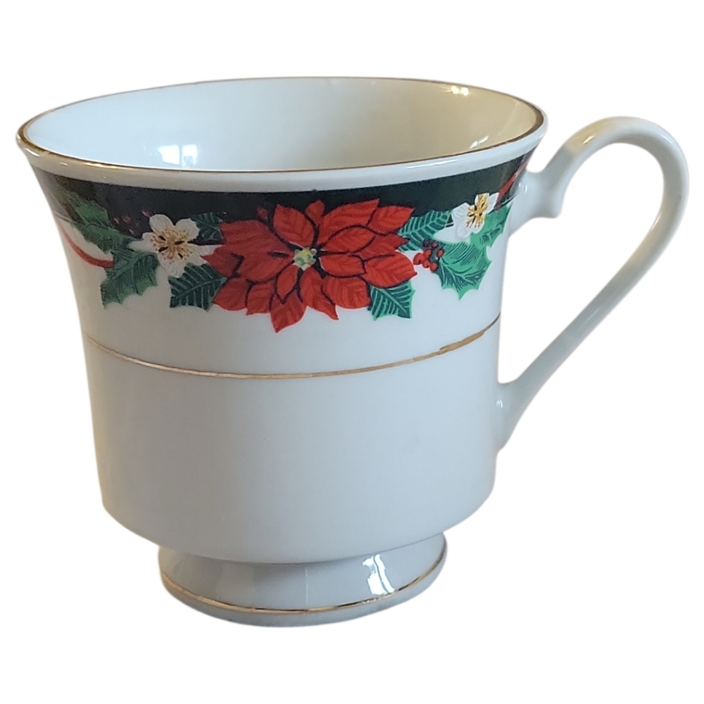 Vtg Cup Christmas Coffee Tea Deck The Halls (Verge) By Tienshan Gold